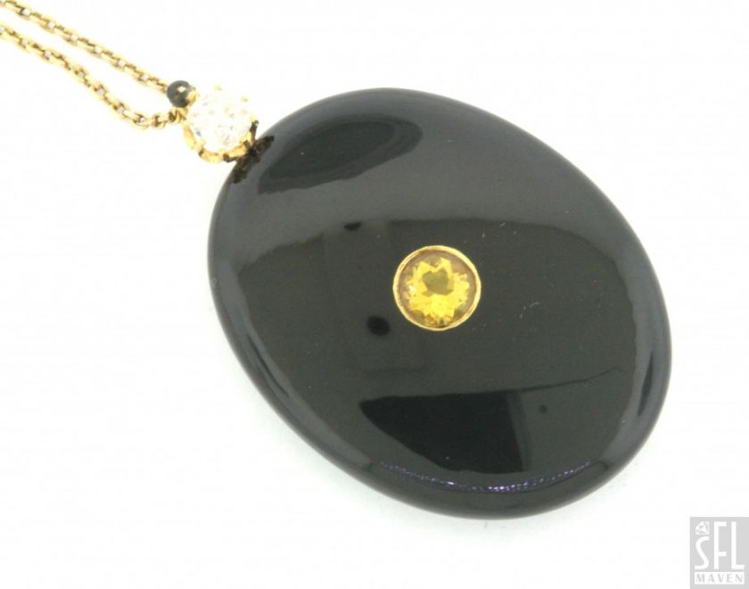   14K GOLD ELEGANT 1.75CTW DIAMOND/CITRINE/ONYX LOCKET PENDANT NECKLACE