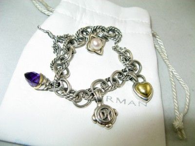 NWOT David Yurman Silver 18kt Charm Bracelet Amethyst, Pearl  