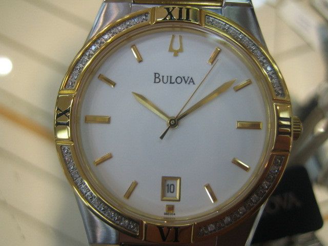 BULOVA JAPAN MENS WATCH QUARTZ DIAMOND STAINLESS S TWO TONE ORIGINAL 