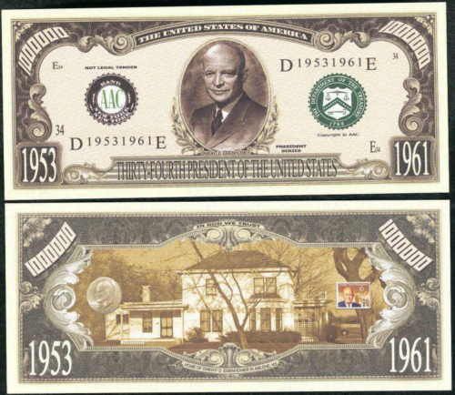 EISENHOWER 34th PRESIDENT DOLLAR BILL   LOT OF 2 BILLS  