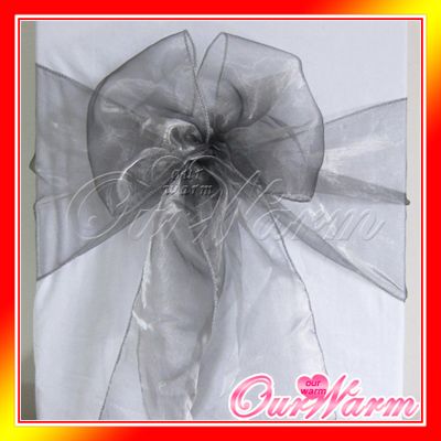 25 Silver Chair Organza Sash Bow Wedding Party Colors  