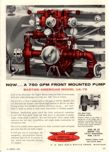 BARTON AMERICAN FIRE PUMP MODEL UA 75 1960 AD  