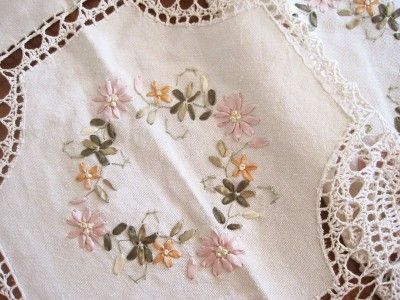 Hand Crochet Silk Embroidered Flower Table Cloth M  