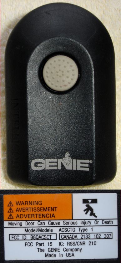 GENIE GARAGE DOOR OPENER Model ACSCTG Type 1  