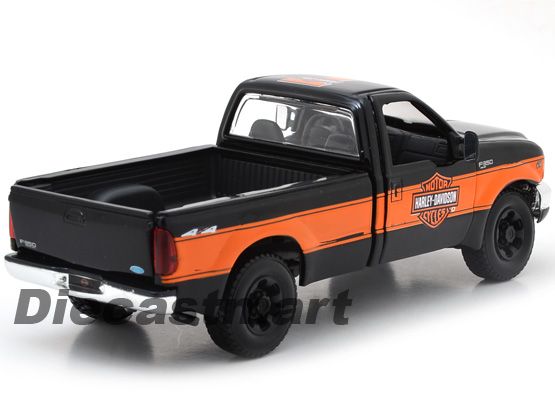   27 32172 1999 FORD F 350 PICKUP + BIKE HARLEY DAVIDSON DIECAST BLK/ORG