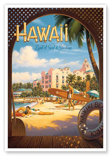 HAWAIIAN Vintage Poster DUKE KAHANAMOKU Surfing WAIKIKI  