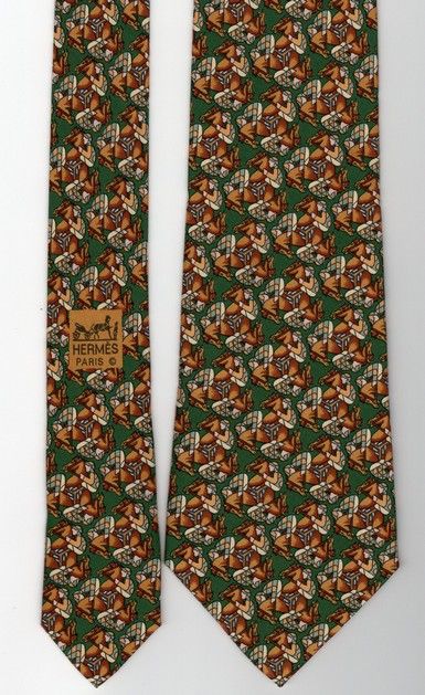 CLASSIC & TIMELESS HERMES Brwon Equestrian Jockey Horse Green Tie 7661 