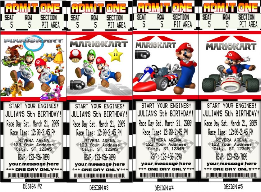 SUPER MARIO BROS GALAXY KART BIRTHDAY PARTY INVITATIONS VIP PASSES AND 