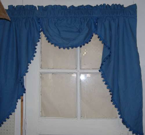 Pc Blue Pom Pom Curtain Valance Jabot Lot 44 C371  