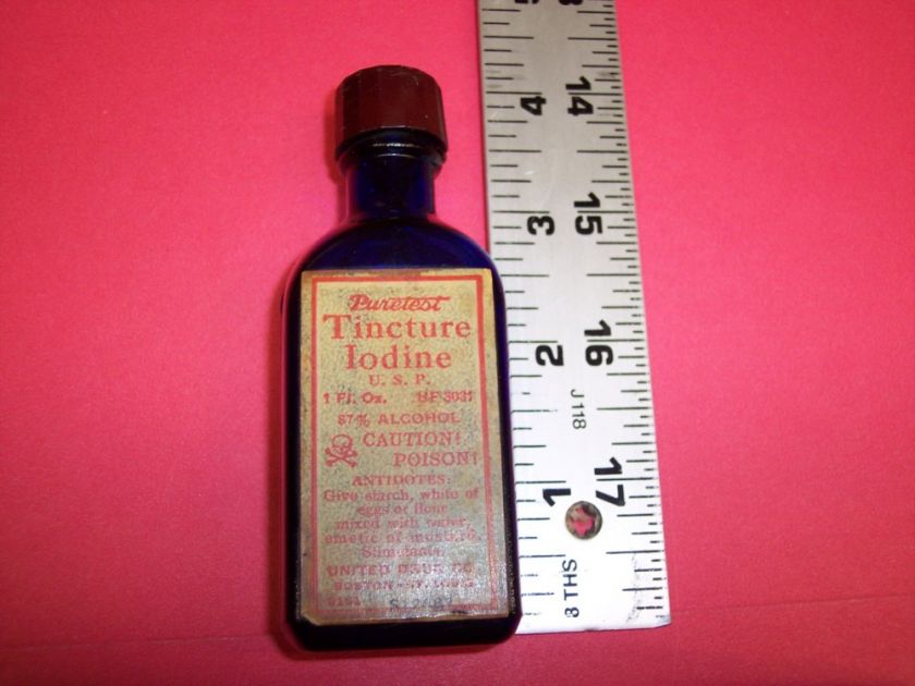 RK640 Rare Cobalt Blue Glass Bottle Tincture Iodine  