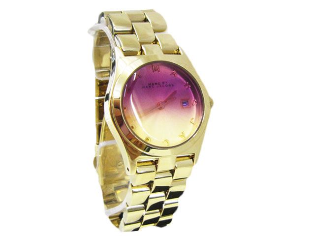 MARC JACOBS MINI PURPLE CRYSTAL GRADIENT HENRY GOLD TONE WATCH MBM3091 