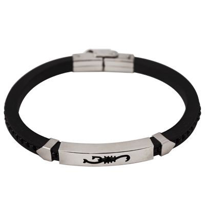 TWO) Stainless Steel Mens Rubber & Bead Bracelet 8.5