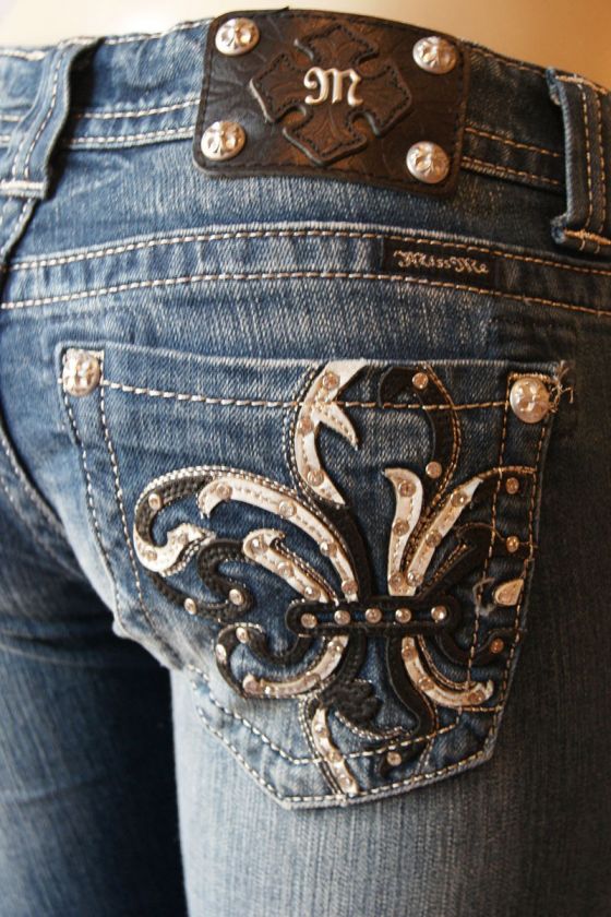 MISS ME JEANS CRYSTAL FLEUR DE LIS SKINNY JP6073S VTG 46E  