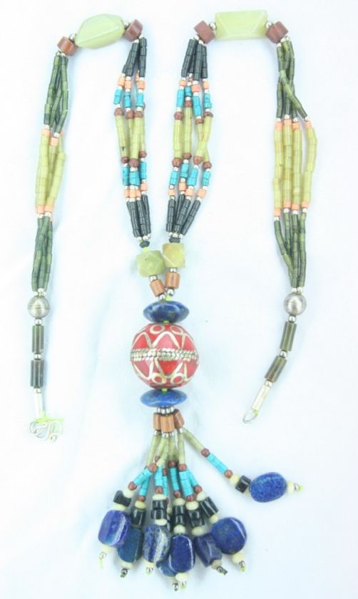 AFGHAN TRADITIONAL JADE AND LAPIS STONE BOWL NECKLACE A  