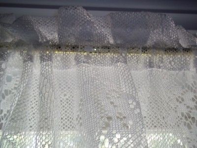 WHITE LACE CURTAIN TIER FLORAL BOW DESIGN 60 X 29 WVFB487  