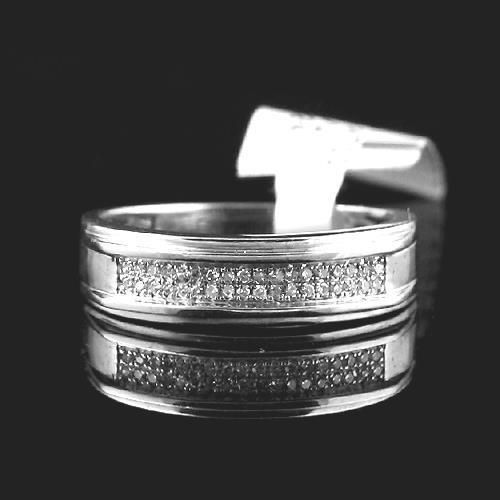 MENS WHITE GOLD FINISH MICRO PAVE DIAMOND WEDDING ANNIVERSARY BAND 