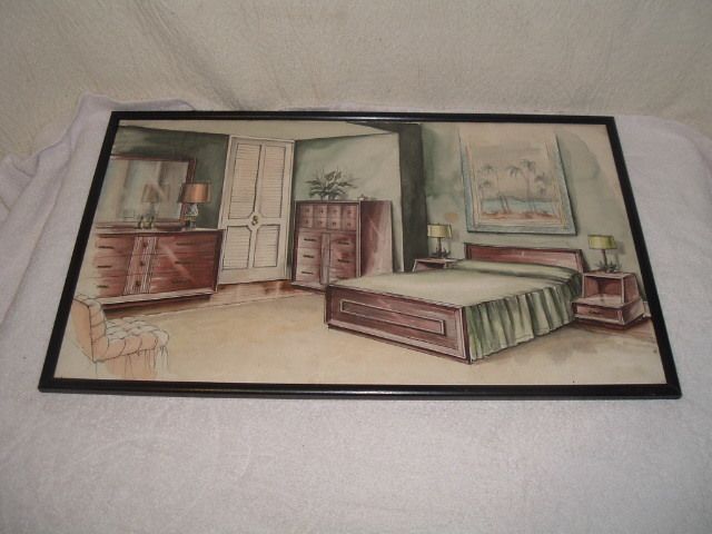 Unusual 50s Painting Mid Century Modern Bedroom  