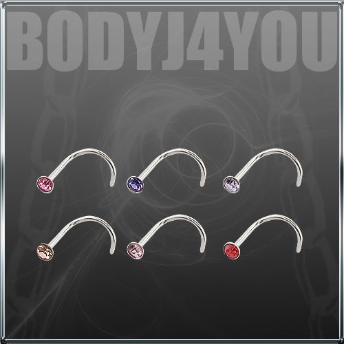 LOT 6 20G GEM NOSE RINGS SCREW STUD FREE RETAINER  