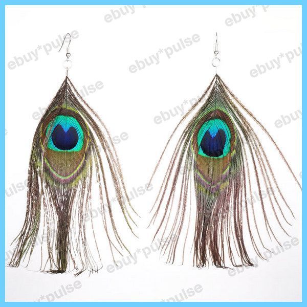 Charm Teardrop Green Peacock Feather Chandelier Hook Dangle Earrings 