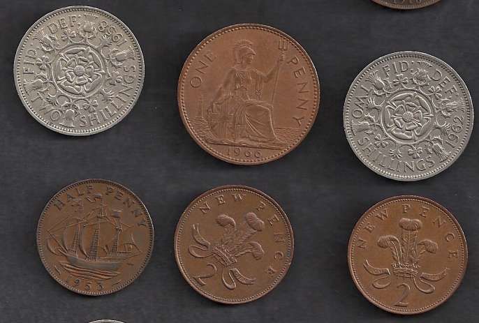   England 37 Coin Lot Crown Penny Pence Schilling    