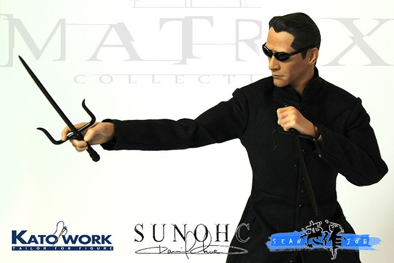   CUSTOM NEO MATRIX HEAD sculpt hot toys Keanu Reeves 12 + SUNGLASSES