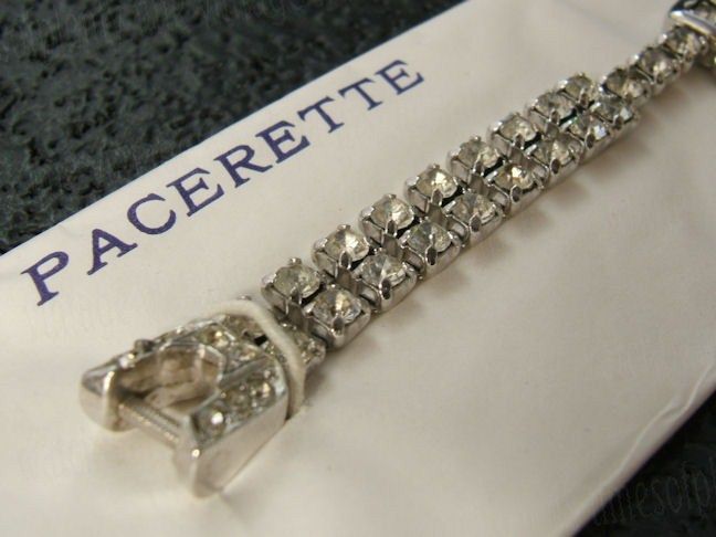   Ladies Single Lug Rhodium & Rhinestone 1950s Vintage Watch Band  