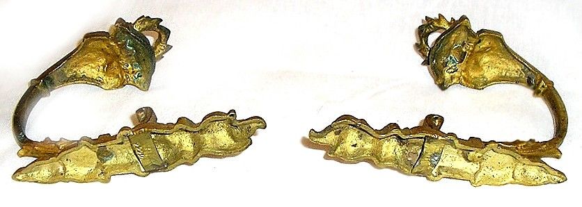 ANTIQUE BRONZE HOOKS 2 FRENCH GILT BRONZE TIE BACK 1880  