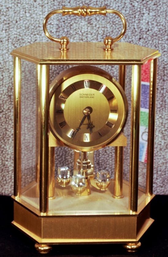 Schneider Glass, Brass and Crystal Table Clock Quartz  
