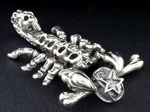 SCORPION STACK SKULL GOTHIC STERLING SILVER PENDANT  
