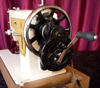 Singer 237 Sewing Machine, Case. Manual, Motor & Hand Crank Heavy 