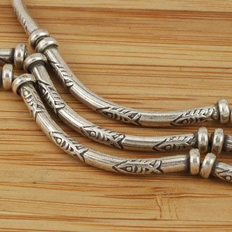 HIZE SB595 Thai Karen Hill Tribe Silver 6 CURVE TUBE Beads 34mm  