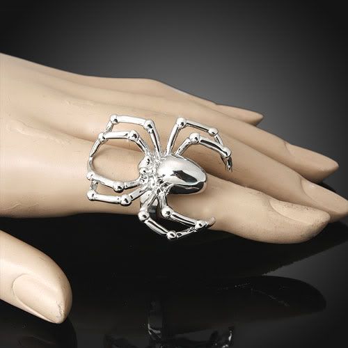 Womens Silver Tone Busy Spider Fashion Ring Size7 White Gold Plated 