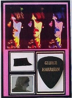   George Harrison Clothing Swatch Guitar Pick Display with Stand  