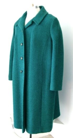 Vtg 50s 60s Mad Men Scretary Teal Green Black Boucle Wool Tweed Swing 