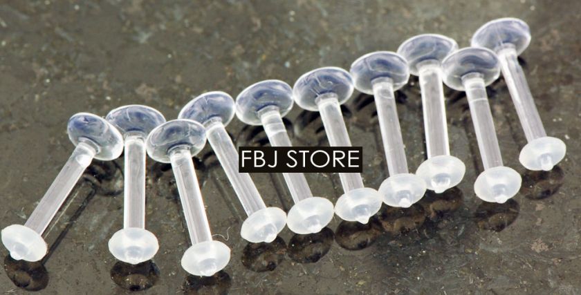 10 Pc 14g Lip Labrets Retainers W/Clear O Rings  