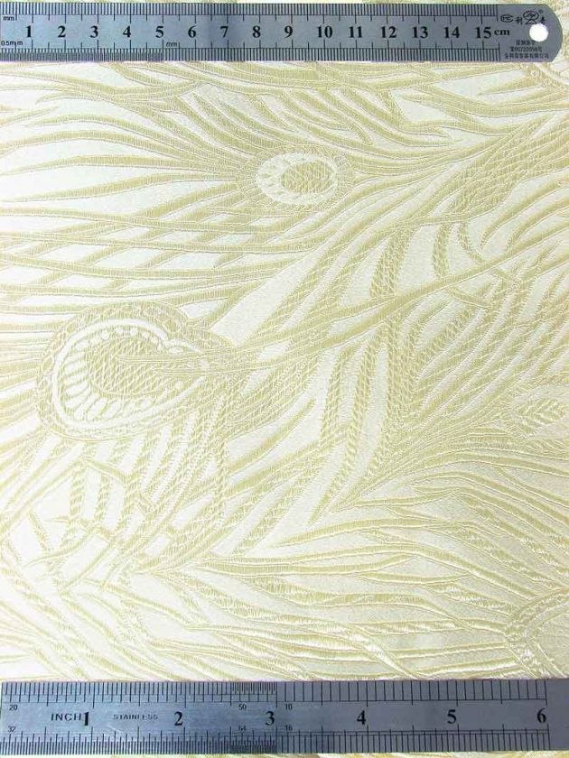 White n Gold Peacock Feathers BROCADE Fabric Yardage  