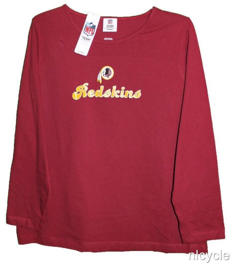 Washington REDSKINS Glitter Style Silkscreen Maroon Long Sleeve Shirt 