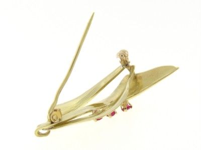 VINTAGE 14K YELLOW GOLD YG RUBY FLORENTINE BROOCH PIN  