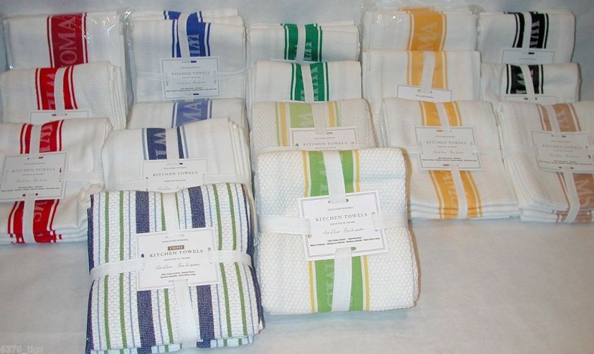 Williams Sonoma 100% Cotton Kitchen Towels Choice in Colors Basket 