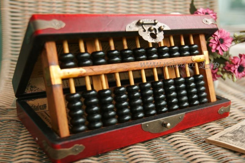 Chinese Abacus, Ancient Chinese Bead Arithmetic with box, Wood Craft 